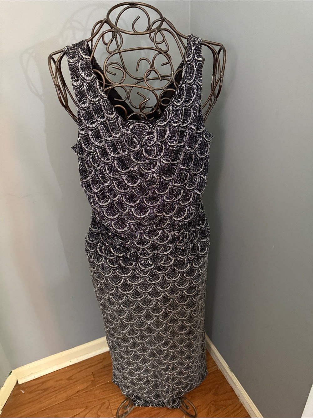 Sleeveless Silver Shinny  Patterned Maxi Dress